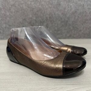 Clarks Indigo Bronze Metallic Womens Sz 6.5 Leather Patent Cap Toe Ballet Flats